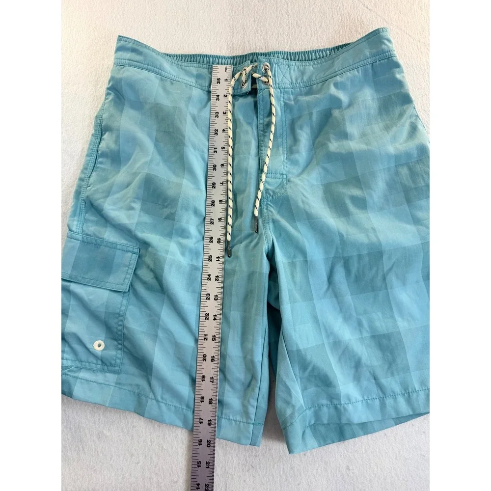 Tommy Bahama Mens Blue Tonal Checkered Cargo Swim Trunks Board Shorts Sz M